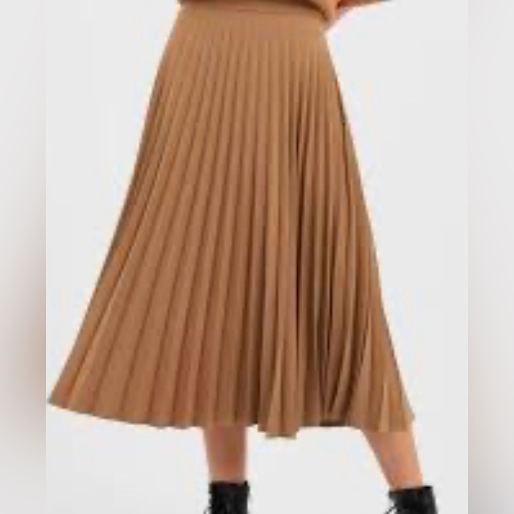 Zara Tan A-Line Pleated Skirt
